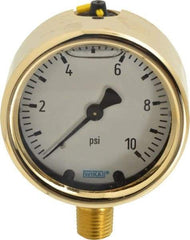 Wika - 2-1/2" Dial, 1/4 Thread, 0-10 Scale Range, Pressure Gauge - Lower Connection Mount, Accurate to 1.5% of Scale - Exact Industrial Supply