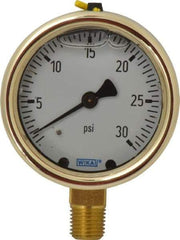 Wika - 2-1/2" Dial, 1/4 Thread, 0-30 Scale Range, Pressure Gauge - Lower Connection Mount, Accurate to 1.5% of Scale - Exact Industrial Supply