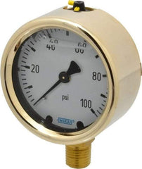 Wika - 2-1/2" Dial, 1/4 Thread, 0-100 Scale Range, Pressure Gauge - Lower Connection Mount, Accurate to 1.5% of Scale - Exact Industrial Supply