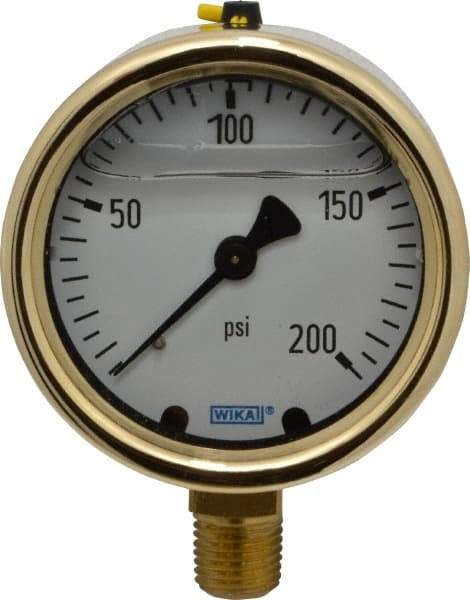 Wika - 2-1/2" Dial, 1/4 Thread, 0-200 Scale Range, Pressure Gauge - Lower Connection Mount, Accurate to 1.5% of Scale - Exact Industrial Supply