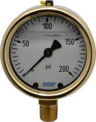 Wika - 2-1/2" Dial, 1/4 Thread, 0-200 Scale Range, Pressure Gauge - Lower Connection Mount, Accurate to 1.5% of Scale - Exact Industrial Supply