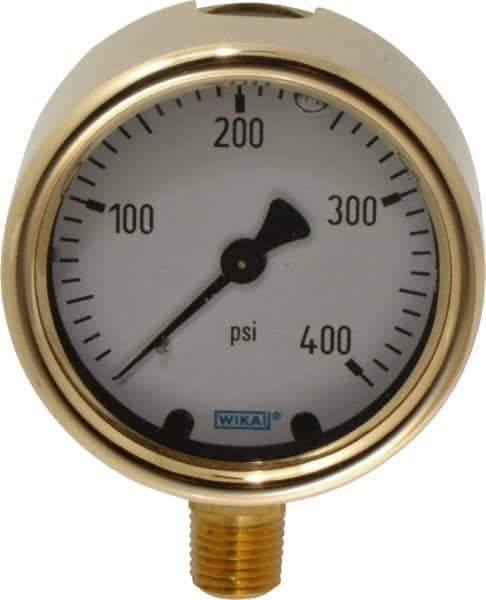 Wika - 2-1/2" Dial, 1/4 Thread, 0-400 Scale Range, Pressure Gauge - Lower Connection Mount, Accurate to 1.5% of Scale - Exact Industrial Supply