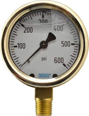 Wika - 2-1/2" Dial, 1/4 Thread, 0-600 Scale Range, Pressure Gauge - Lower Connection Mount, Accurate to 1.5% of Scale - Exact Industrial Supply
