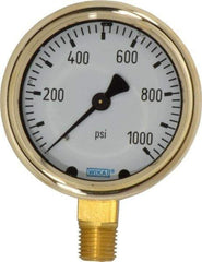 Wika - 2-1/2" Dial, 1/4 Thread, 0-1,000 Scale Range, Pressure Gauge - Lower Connection Mount, Accurate to 1.5% of Scale - Exact Industrial Supply