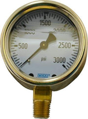 Wika - 2-1/2" Dial, 1/4 Thread, 0-3,000 Scale Range, Pressure Gauge - Lower Connection Mount, Accurate to 1.5% of Scale - Exact Industrial Supply