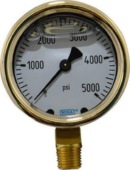 Wika - 2-1/2" Dial, 1/4 Thread, 0-5,000 Scale Range, Pressure Gauge - Lower Connection Mount, Accurate to 1.5% of Scale - Exact Industrial Supply