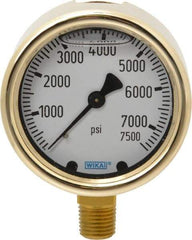 Wika - 2-1/2" Dial, 1/4 Thread, 0-7,500 Scale Range, Pressure Gauge - Lower Connection Mount, Accurate to 1.5% of Scale - Exact Industrial Supply