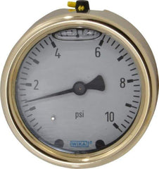 Wika - 2-1/2" Dial, 1/4 Thread, 0-10 Scale Range, Pressure Gauge - Back Connection Mount, Accurate to 1.5% of Scale - Exact Industrial Supply