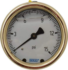 Wika - 2-1/2" Dial, 1/4 Thread, 0-15 Scale Range, Pressure Gauge - Back Connection Mount, Accurate to 1.5% of Scale - Exact Industrial Supply