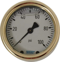 Wika - 2-1/2" Dial, 1/4 Thread, 0-100 Scale Range, Pressure Gauge - Back Connection Mount, Accurate to 1.5% of Scale - Exact Industrial Supply