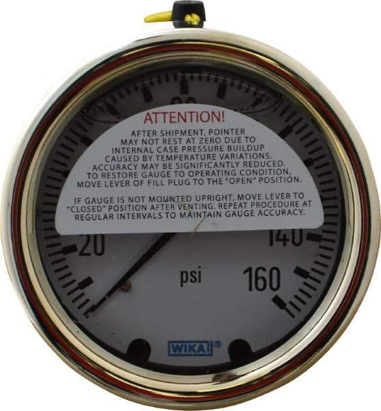 Wika - 2-1/2" Dial, 1/4 Thread, 0-160 Scale Range, Pressure Gauge - Back Connection Mount, Accurate to 1.5% of Scale - Exact Industrial Supply