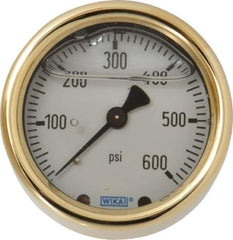 Wika - 2-1/2" Dial, 1/4 Thread, 0-600 Scale Range, Pressure Gauge - Back Connection Mount, Accurate to 1.5% of Scale - Exact Industrial Supply