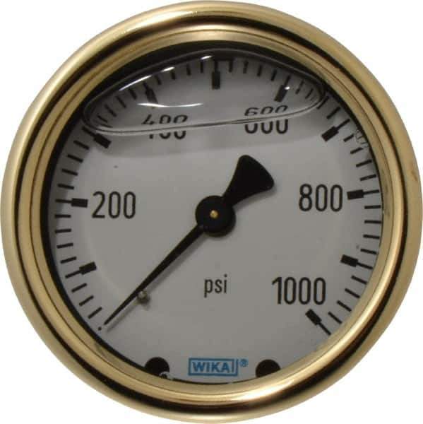 Wika - 2-1/2" Dial, 1/4 Thread, 0-1,000 Scale Range, Pressure Gauge - Back Connection Mount, Accurate to 1.5% of Scale - Exact Industrial Supply