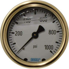 Wika - 2-1/2" Dial, 1/4 Thread, 0-1,000 Scale Range, Pressure Gauge - Back Connection Mount, Accurate to 1.5% of Scale - Exact Industrial Supply