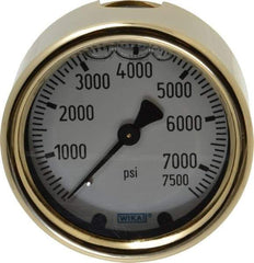 Wika - 2-1/2" Dial, 1/4 Thread, 0-7,500 Scale Range, Pressure Gauge - Back Connection Mount, Accurate to 1.5% of Scale - Exact Industrial Supply