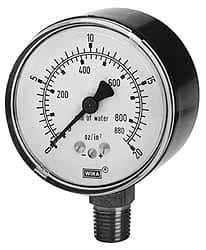Wika - 4" Dial, 1/4 Thread, 0-30/0-760 Scale Range, Pressure Gauge - Lower Connection Mount, Accurate to 1.5% of Scale - Exact Industrial Supply