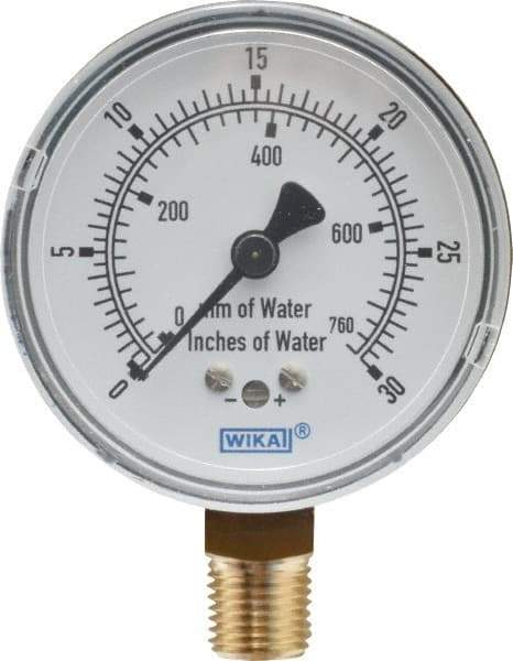 Wika - 2-1/2" Dial, 1/4 Thread, 0-30/0-760 Scale Range, Pressure Gauge - Lower Connection Mount, Accurate to 1.5% of Scale - Exact Industrial Supply