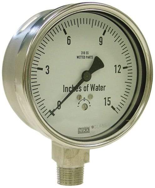 Wika - 4" Dial, 1/4 Thread, 0-5 Scale Range, Pressure Gauge - Lower Connection Mount, Accurate to 1.5% of Scale - Exact Industrial Supply