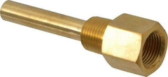 Alloy Engineering - 4 Inch Overall Length, 1/2 Inch Thread, Brass Standard Thermowell - 2-1/2 Inch Insertion Length - Exact Industrial Supply