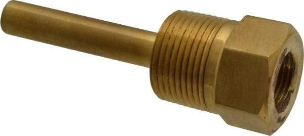Alloy Engineering - 4 Inch Overall Length, 1 Inch Thread, Brass Standard Thermowell - 2-1/2 Inch Insertion Length - Exact Industrial Supply