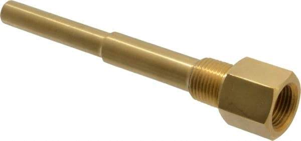 Alloy Engineering - 6 Inch Overall Length, 1/2 Inch Thread, Brass Standard Thermowell - 4-1/2 Inch Insertion Length - Exact Industrial Supply