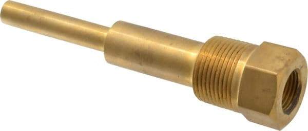 Alloy Engineering - 6 Inch Overall Length, 1 Inch Thread, Brass Standard Thermowell - 4-1/2 Inch Insertion Length - Exact Industrial Supply