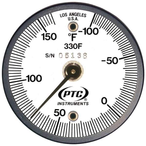 PTC Instruments - -100 to 160°F, 2 Inch Dial Diameter, Dual Magnet Mount Thermometer - 2° Division Graduation - Exact Industrial Supply