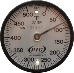 PTC Instruments - 500°F, 2 Inch Dial Diameter, Dual Magnet Mount Thermometer - 5° Division Graduation - Exact Industrial Supply