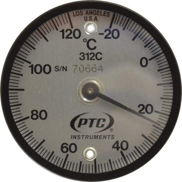 PTC Instruments - -20 to 120°C, 2 Inch Dial Diameter, Dual Magnet Mount Thermometer - 1° Division Graduation - Exact Industrial Supply