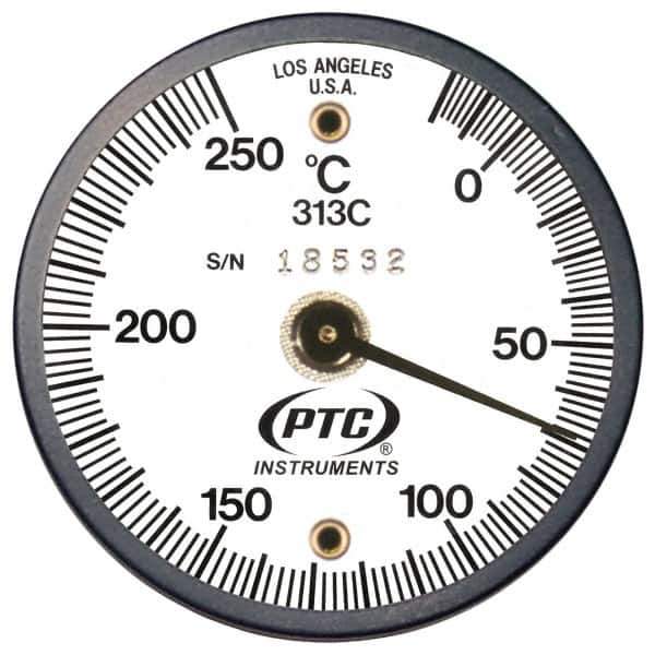 PTC Instruments - -20 to 200°C, 2 Inch Dial Diameter, Dual Magnet Mount Thermometer - 2° Division Graduation - Exact Industrial Supply
