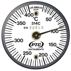 PTC Instruments - 10 to 400°C, 2 Inch Dial Diameter, Dual Magnet Mount Thermometer - 5° Division Graduation - Exact Industrial Supply