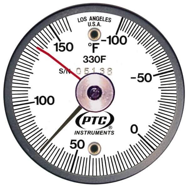 PTC Instruments - -100 to 160°F, 2 Inch Dial Diameter, Dual Magnet Mount Thermometer - 2° Division Graduation - Exact Industrial Supply