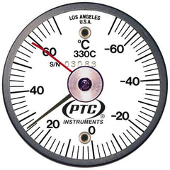 PTC Instruments - -70 to 70°C, 2 Inch Dial Diameter, Dual Magnet Mount Thermometer - 2° Division Graduation - Exact Industrial Supply