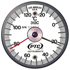 PTC Instruments - -20 to 120°C, 2 Inch Dial Diameter, Dual Magnet Mount Thermometer - 1° Division Graduation - Exact Industrial Supply