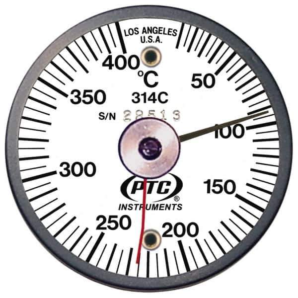 PTC Instruments - 10 to 400°C, 2 Inch Dial Diameter, Dual Magnet Mount Thermometer - 5° Division Graduation - Exact Industrial Supply