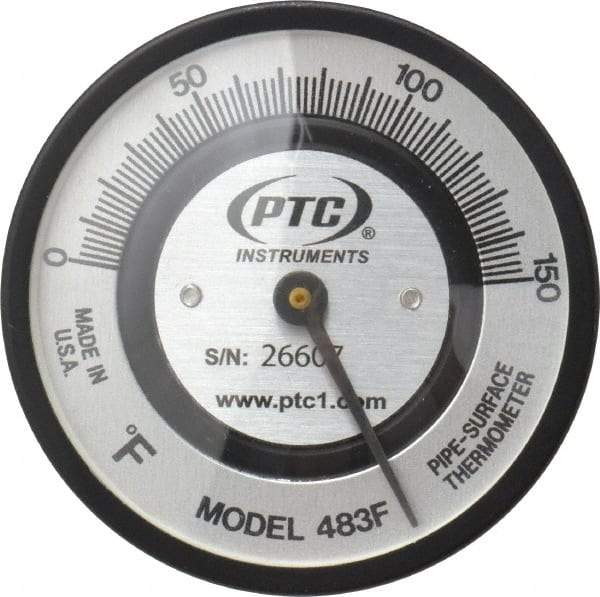 PTC Instruments - 150°F, 2 Inch Dial Diameter, Pipe Surface Spring Held Thermometer - 2° Division Graduation - Exact Industrial Supply