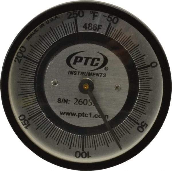 PTC Instruments - -50 to 250°F, 2 Inch Dial Diameter, Pipe Surface Spring Held Thermometer - 2° Division Graduation - Exact Industrial Supply