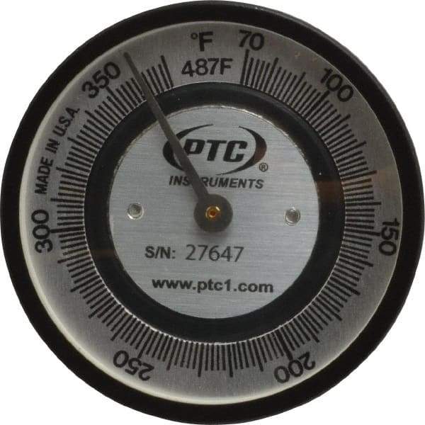PTC Instruments - 70 to 370°F, 2 Inch Dial Diameter, Pipe Surface Spring Held Thermometer - 2° Division Graduation - Exact Industrial Supply