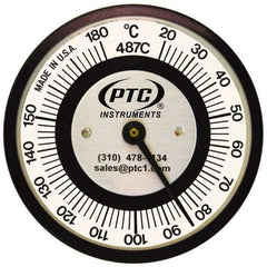 PTC Instruments - 20 to 180°C, 2 Inch Dial Diameter, Pipe Surface Spring Held Thermometer - 2° Division Graduation - Exact Industrial Supply