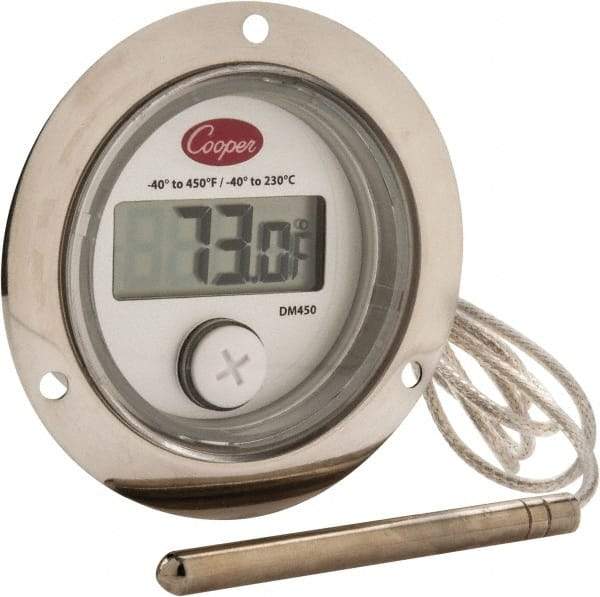 Cooper - -40 to 450°F Front Flange Panel Meter - 4-Digit LCD Display - Exact Industrial Supply