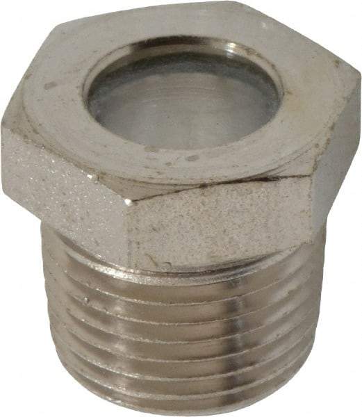 LDI Industries - 7/16" Sight Diam, 3/8" Thread, 0.72" OAL, High Pressure Fused Pipe Thread, Open View Sight Glass & Flow Sight - 3/4" Head, 1,850 Max psi, 3/8-18 Thread - Exact Industrial Supply