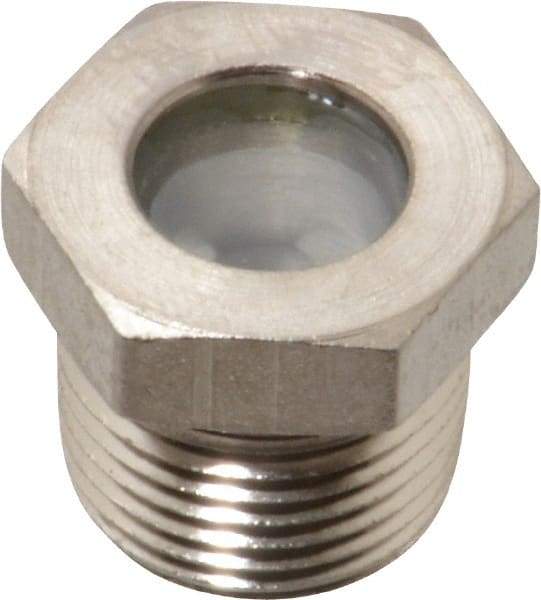 LDI Industries - 7/16" Sight Diam, 3/8" Thread, 0.72" OAL, High Pressure Fused Pipe Thread with Reflector Sight Glass & Flow Sight - 3/4" Head, 1,850 Max psi, 3/8-18 Thread - Exact Industrial Supply