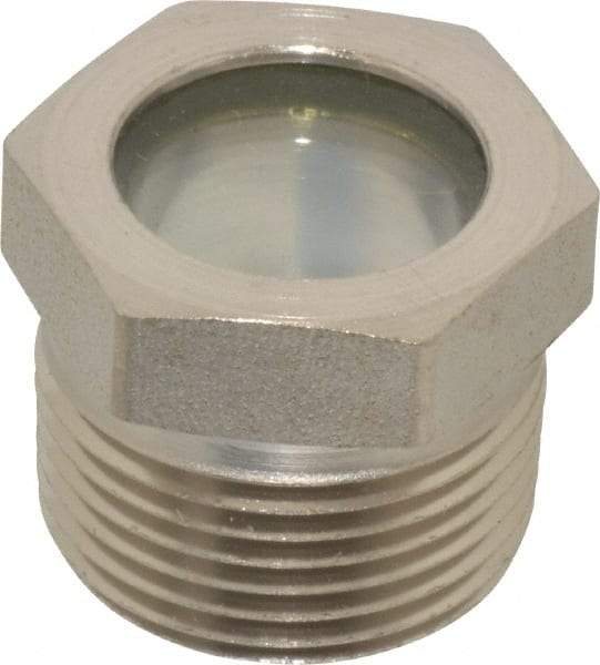 LDI Industries - 3/4" Sight Diam, 3/4" Thread, 0.94" OAL, High Pressure Fused Pipe Thread, Open View Sight Glass & Flow Sight - 1-1/16" Head, 1,500 Max psi, 3/4-14 Thread - Exact Industrial Supply