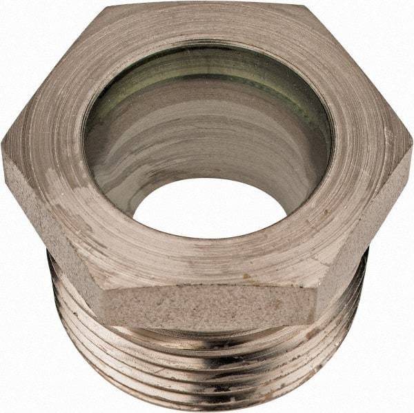 LDI Industries - 15/16" Sight Diam, 1" Thread, 1.06" OAL, High Pressure Fused Pipe Thread, Open View Sight Glass & Flow Sight - 1-3/8" Head, 1,250 Max psi, 1 to 11-1/2 Thread - Exact Industrial Supply