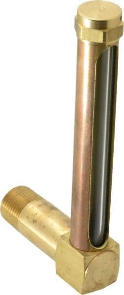 LDI Industries - 4-1/4 Inch Long Sight, 1/2 Inch Thread Size, Buna-N Seal Long Elbow, Vented Oil-Level Indicators and Gauge - 5-7/16 Inch Length to Center of Base - Exact Industrial Supply