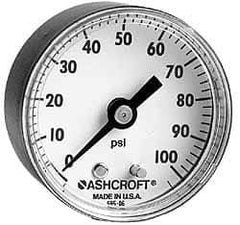 Ashcroft - 1-1/2" Dial, 1/8 Thread, 0-160 Scale Range, Pressure Gauge - Center Back Connection Mount - Exact Industrial Supply