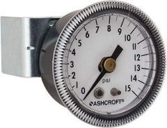 Ashcroft - 1-1/2" Dial, 1/8 Thread, 0-15 Scale Range, Pressure Gauge - Center Back Connection Mount - Exact Industrial Supply