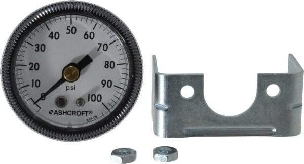 Ashcroft - 1-1/2" Dial, 1/8 Thread, 0-100 Scale Range, Pressure Gauge - Center Back Connection Mount - Exact Industrial Supply