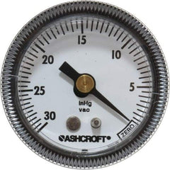 Ashcroft - 1-1/2" Dial, 1/8 Thread, 30-0 Scale Range, Pressure Gauge - Center Back Connection Mount - Exact Industrial Supply