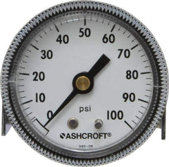 Ashcroft - 2" Dial, 1/4 Thread, 0-100 Scale Range, Pressure Gauge - Center Back Connection Mount - Exact Industrial Supply